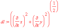 dl := (diff(x,t)^2+diff(y,t)^2)^(1/2)