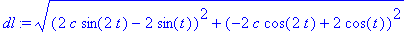 dl := sqrt((2*c*sin(2*t)-2*sin(t))^2+(-2*c*cos(2*t)...